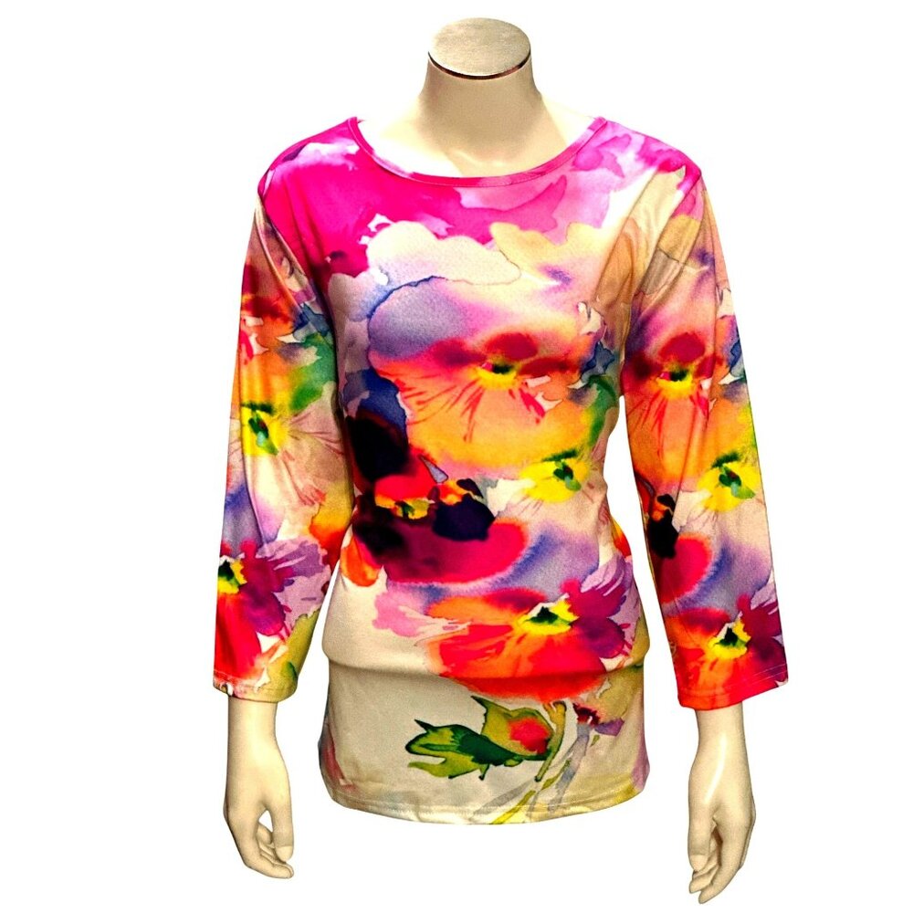 CCC Floral Pullover Watercolor Art Long Sleeve Blouse Classic Fit  Size Large